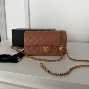 Chanel Brown Tan Mini Quilted Pearl Crush Flap Bag